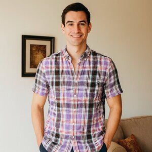 Claiborne Men Slim Fit Camp Shirt 100% Linen Short Sleeve Button Up Beach Resort